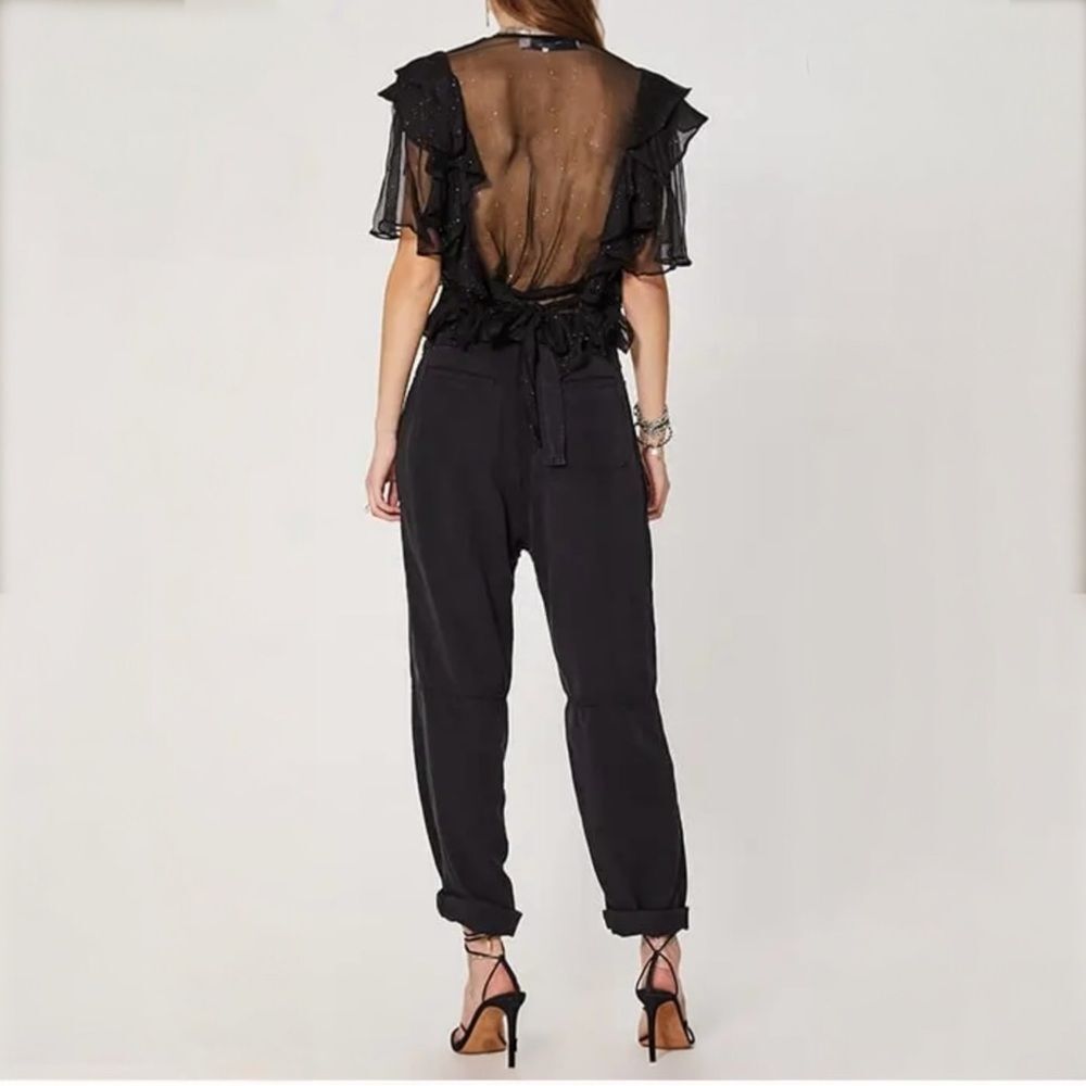 IRO Paris Lonila Ruffled Glitter-Embellished Georgette Blouse Medium Sz 36 Black - Picture 3 of 16